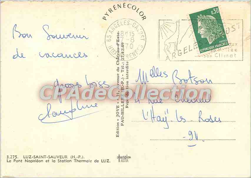 Luz-Saint-Sauveur (H.-P.) — Le Pont Napoléon et la Station Thermale — Édition Jove — Verso
