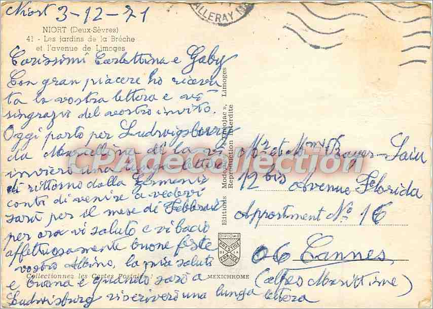 CPSM Niort (Deux Sevre) Les jardins de la Breche et l'avenue de Limoges — Rückseite