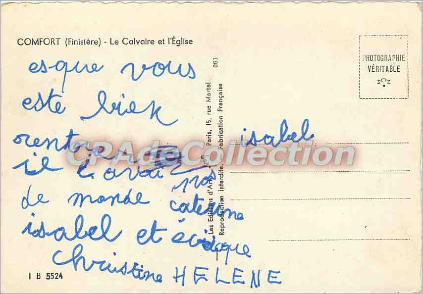 CPSM Comfort (Finistere) Le Calvaire et l'eglise — Rückseite