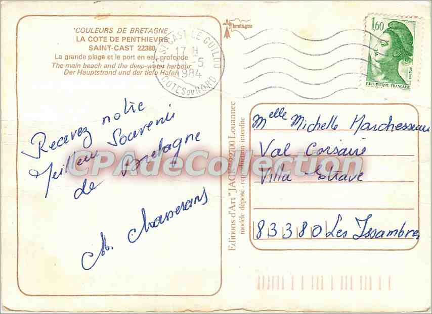 Saint-Cast-la-Ville — La Côte de Penthièvre — Éditions d'Art 'JAC' — Verso