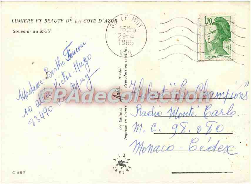 CPSM Lumiere et Beaute de la Cote d'Azur Souvenir de Muy — Rückseite