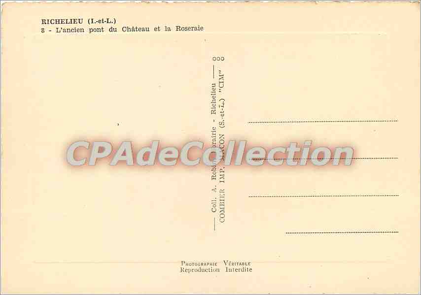 CPSM Richelieu (I et L) L'ancien pont du chateau et la Roseraie — Verso