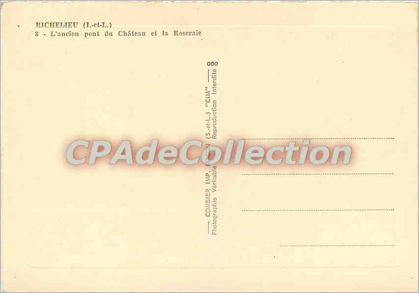 CPSM Richelieu (I et L) l'ancien pont du chateau et la Roseraie — Verso