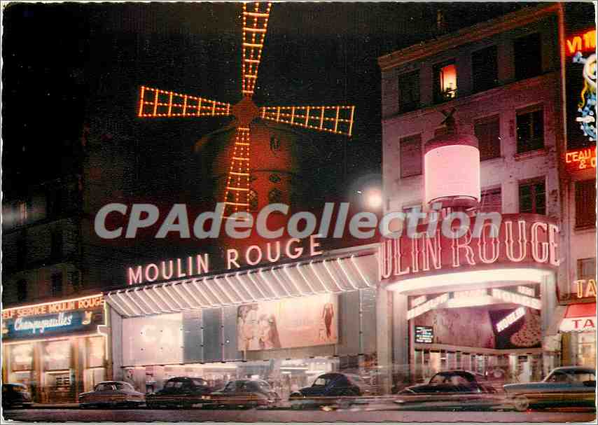CPSM Paris la nuit le Moulin Rouge