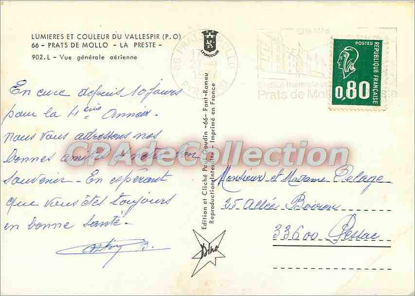 CPSM Prats de Mollo La Preste Vue generale aerienne — Rückseite