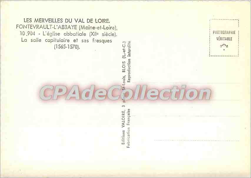 CPSM Fontevrault (Maine et Loire) L'Eglise abbatiale (XIIe s) la salle capitulaire et ses fresques ( — Verso
