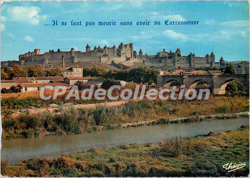 CPSM La Cite de Carcassonne (Aude) Vue generale de la Cite et vieux Pont sur l'Aude