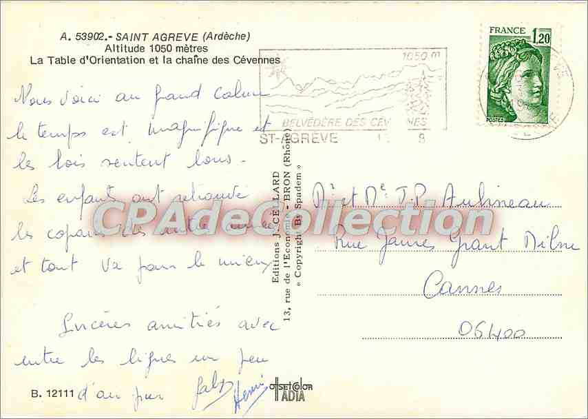 Saint-Agrève — Vue panoramique — Éditions J. Céard — Verso