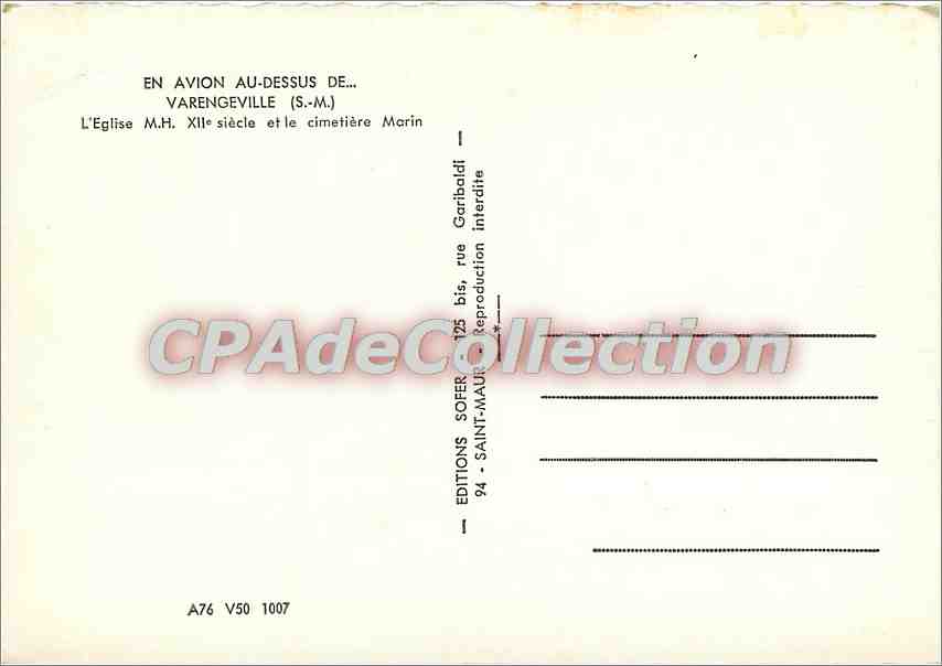 CPSM Varengeville (S M) L'Eglise M H XIIe s et le cimetiere Marin — Rückseite
