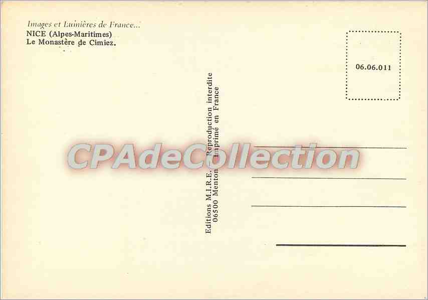 CPSM Nice (Alpes Mme) Le Monastere de Cimiez — Verso
