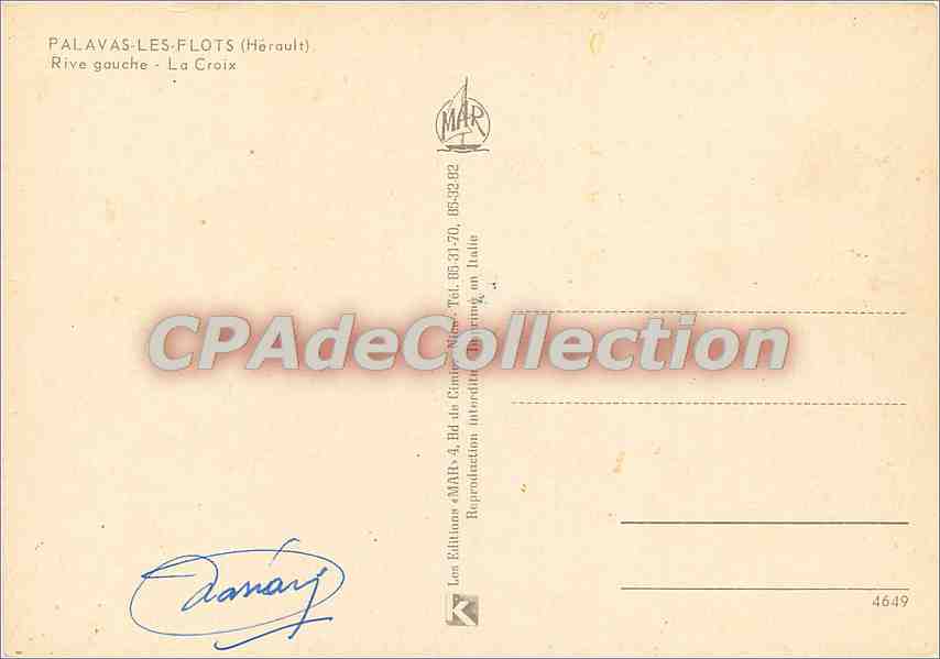 Palavas-les-Flots (Hérault) — Rive gauche - La Croix — éditeur MAR, n° 4649 — Reverso