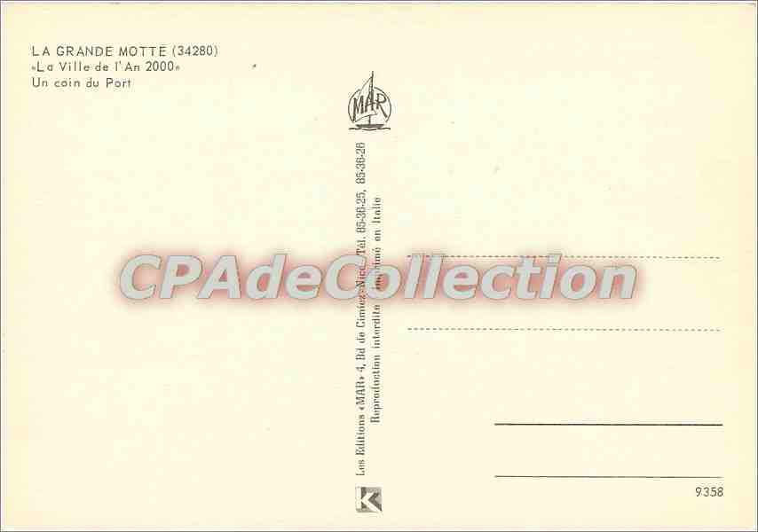 La Grande Motte — « La Ville de l'An 2000 » — Les Éditions « MAR » n° 9358 — Verso