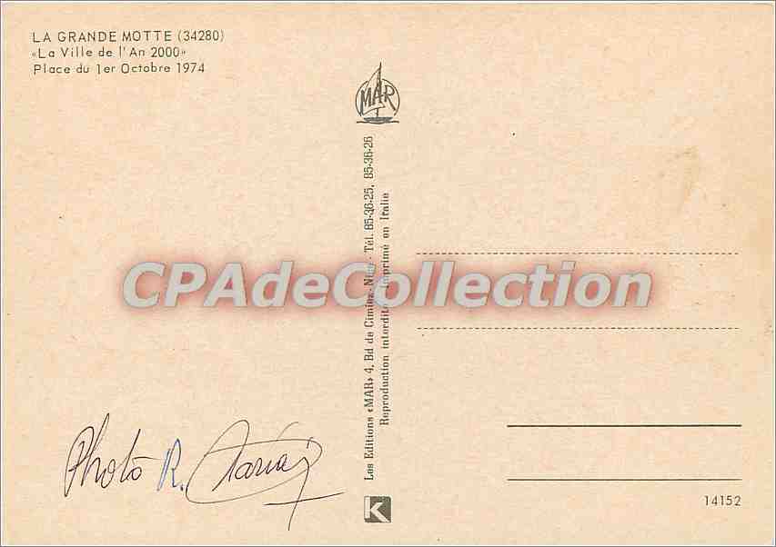 La Grande Motte — The City of the Year 2000 — Place du 1er Octobre — Editions MAR — Back