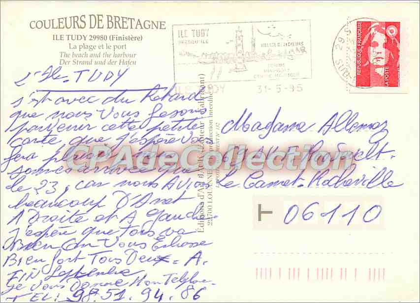 CPSM Ile Tudy (Finistere) La Plage et le Port — Rückseite