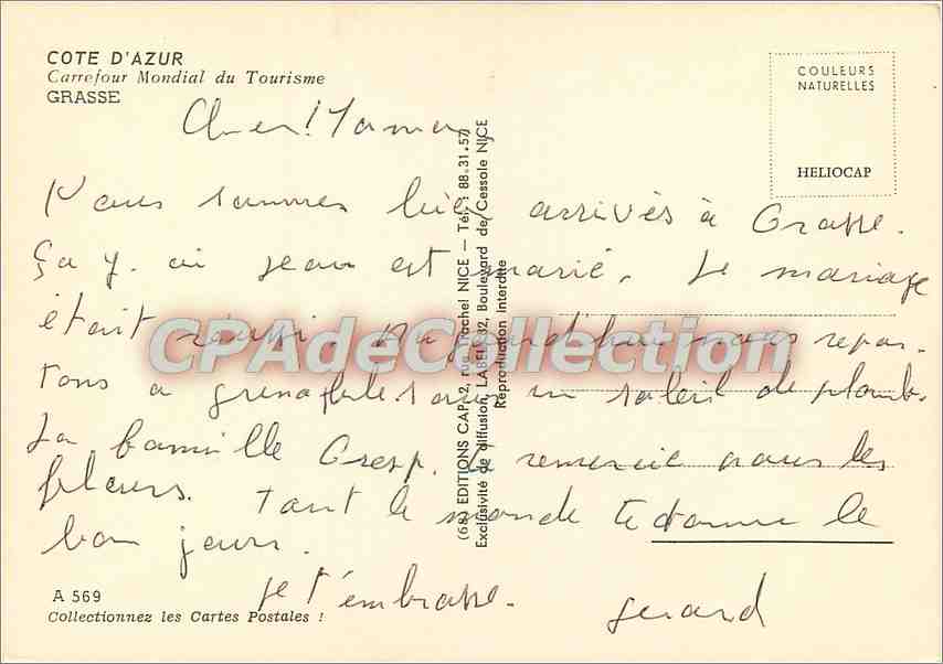 CPSM Cote d'Azur Carrefour Mondiale du Tourisme Grasse — Rückseite