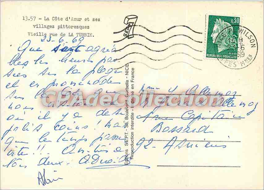 Vieille rue de La Turbie — La Côte d'Azur et ses villages pittoresques — Éditions SEPT, 35, Boulevard Gorbella - Imprimé en France — Achterkant