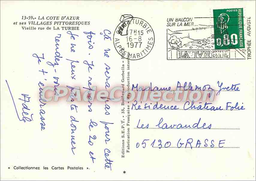 Vieille rue de LA TURBIE — La Côte d'Azur et ses villages pittoresques — Éditions S.E.P.T. - 13-59 — Achterkant