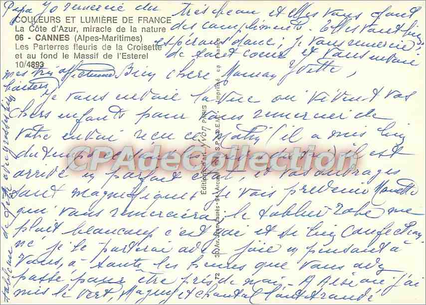Cannes — Les Parterres fleuris de la Croisette — Éditions de Cannes — Rückseite