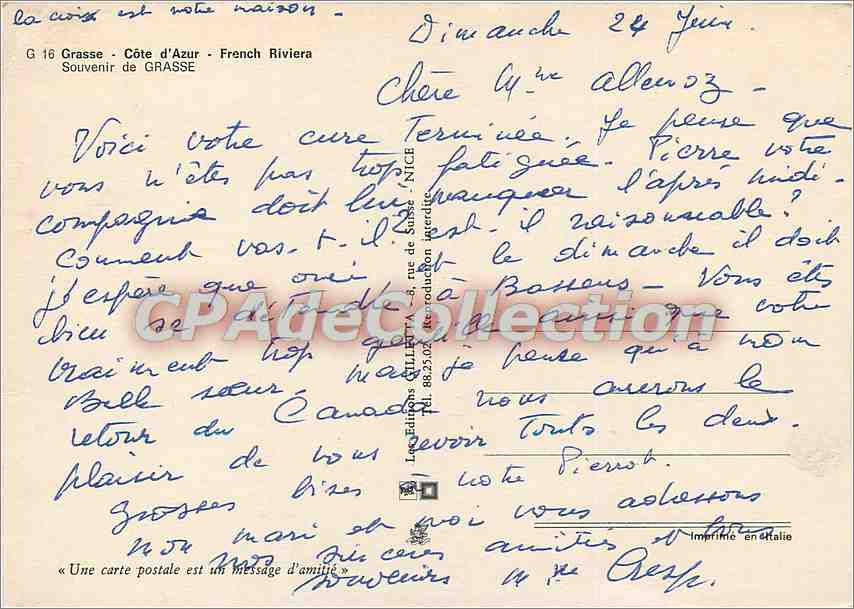 Grasse — vue panoramique et marché floral — éditeur G 16 — Verso