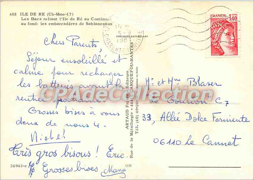 Les Bacs reliant l'Île de Ré au continent — Ile de Ré (Ch-Mme-17) — Éditeur COULEURS NATURELLES — Verso