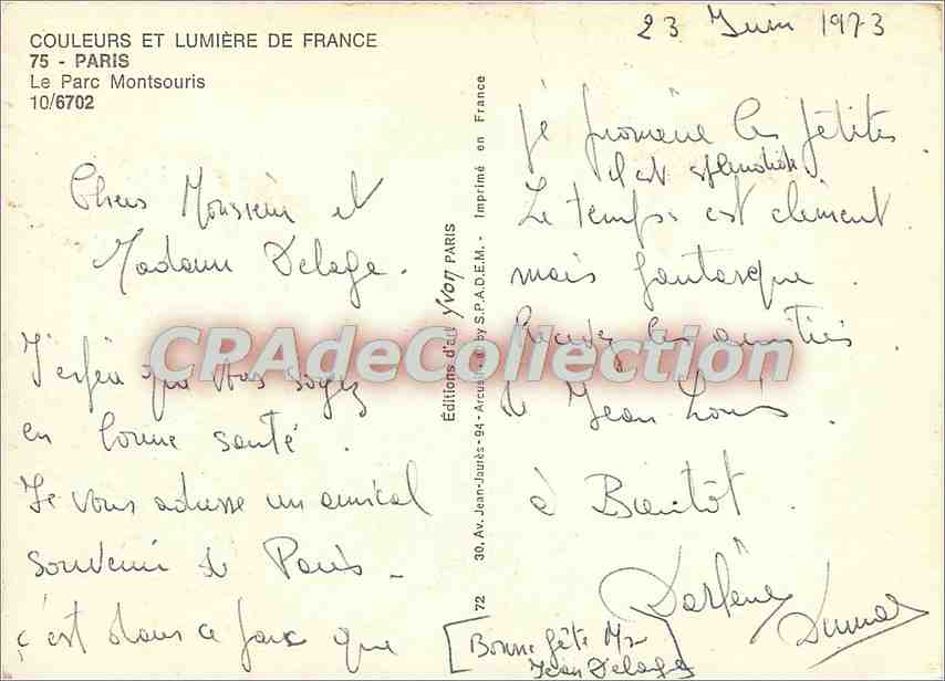 Le Parc Montsouris — Paris — Éditions d'Art Yvon — Verso