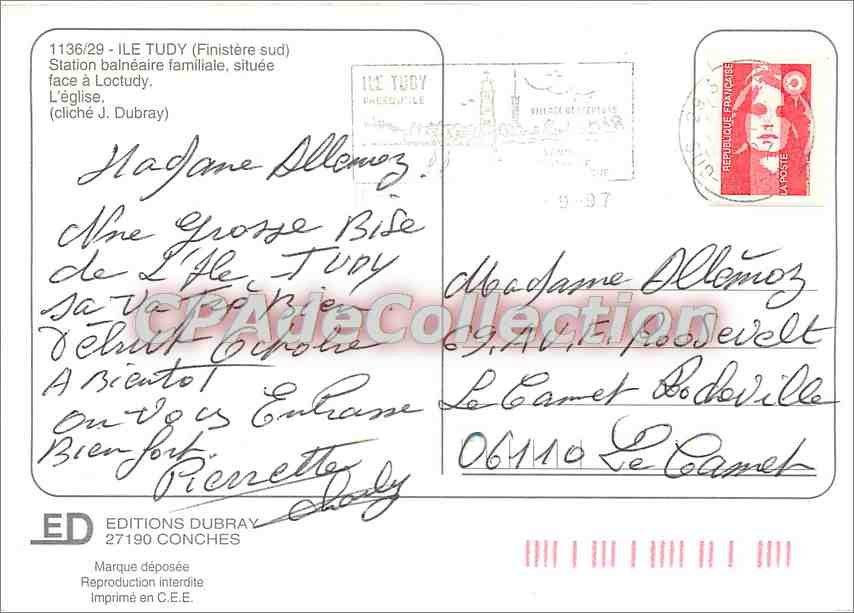 CPSM Ile Tudy (Finistere sud) Station balneaire familliale Situee face a Loctudy l'eglise — Rückseite