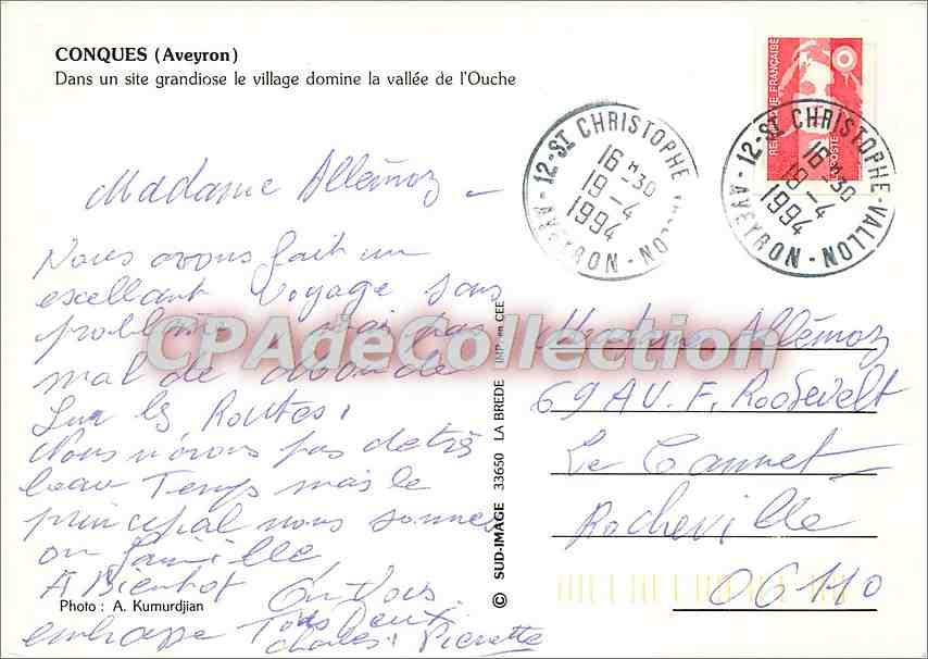 CPSM Conques (Aveyron) Dans un site grandiose le village domine la Vallee de l'Ouche — Verso