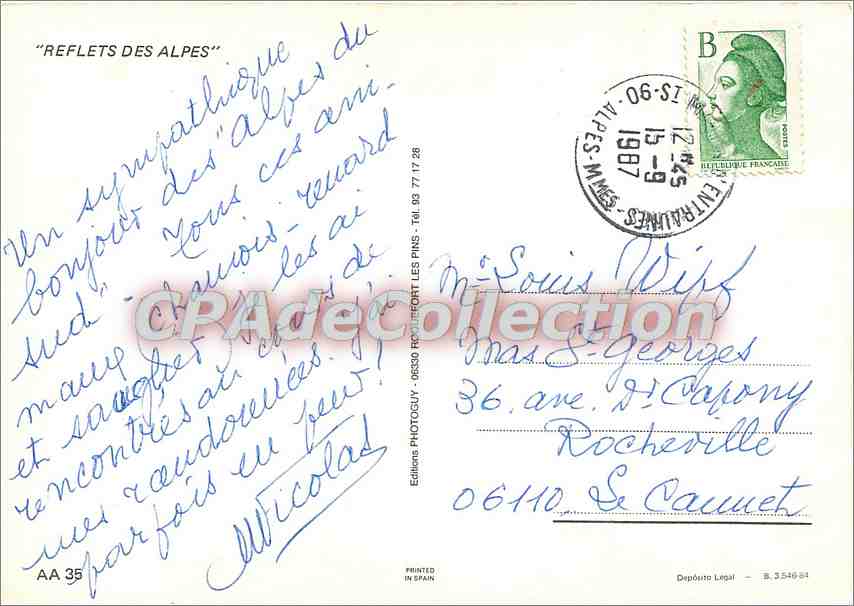 Reflets des Alpes — Éditions Photoguy, série AA 35 — Rückseite