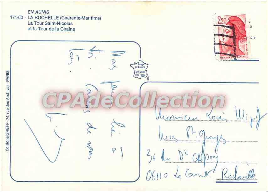 CPSM En Aunis la Rochelle (Chte Mme) la tour Saint Nicolas et la Tour de la Chaine — Verso