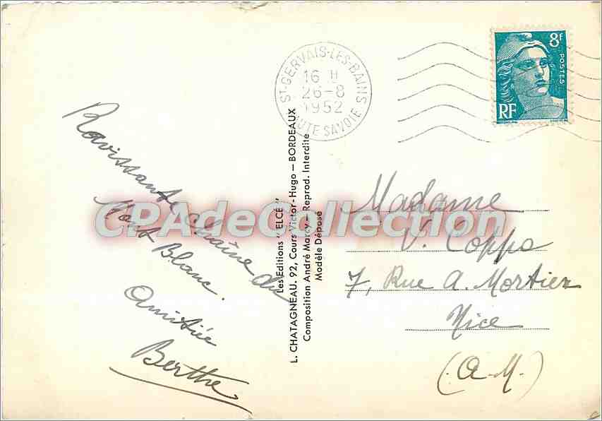 La vallée de Chamonix — carte postale illustrée avec carte topographique — Éditions André Marcy, n° 268 — Rückseite