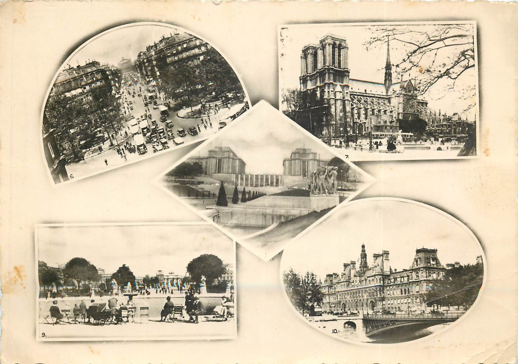 Paris — Vue panoramique de plusieurs lieux emblématiques — Carte postale composite