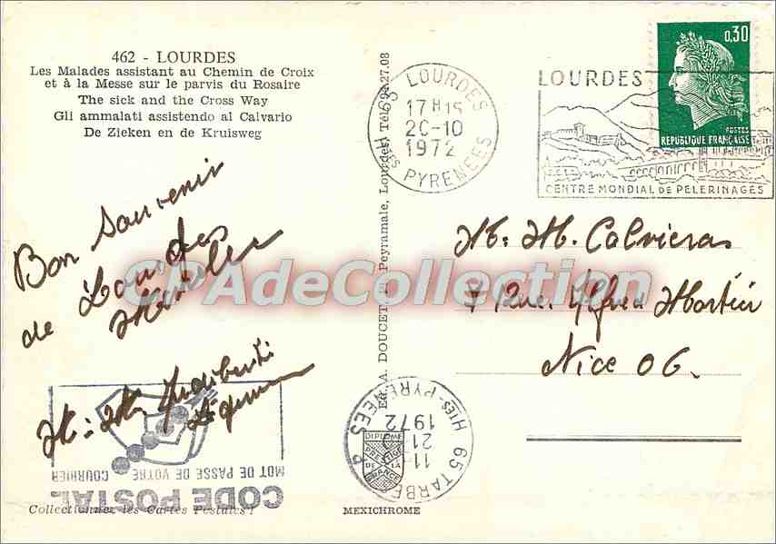 Lourdes — Pèlerinage à la Messe sur le parvis du Rosaire — Éd. A. Doucet, Lourdes — Verso
