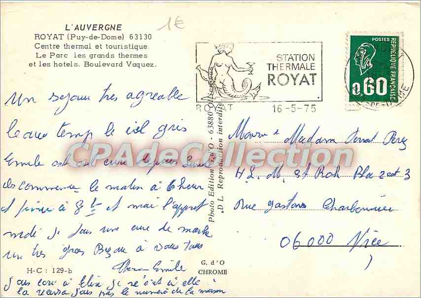 Royat — Station thermale et hôtels — Photo Edition G.d'O — Rückseite
