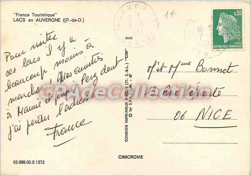 CPSM France Touristique Lacs en Auvergne (P de D) — Rückseite