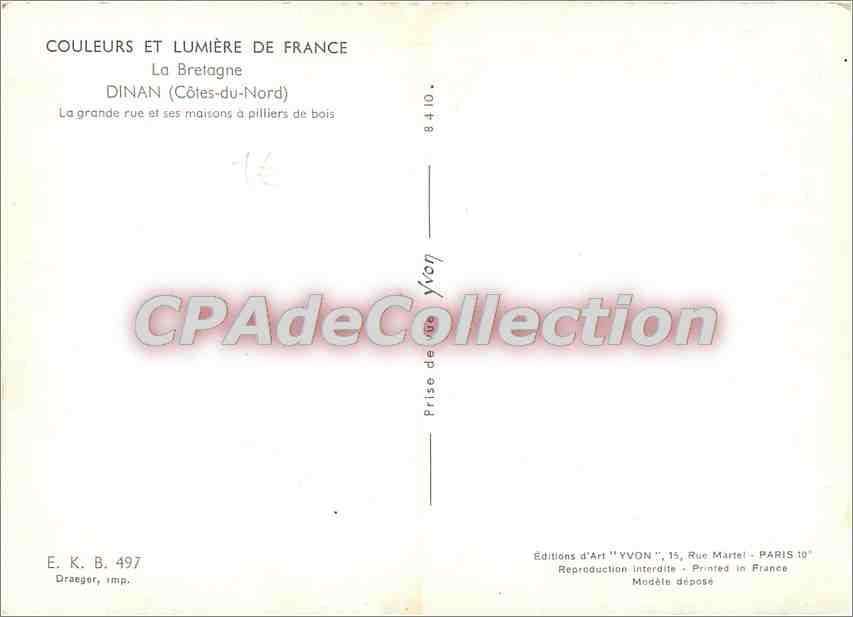Dinan (Côtes-du-Nord) — La grande rue et ses maisons à piliers de bois — Éditions d'Art YVON — Reverso