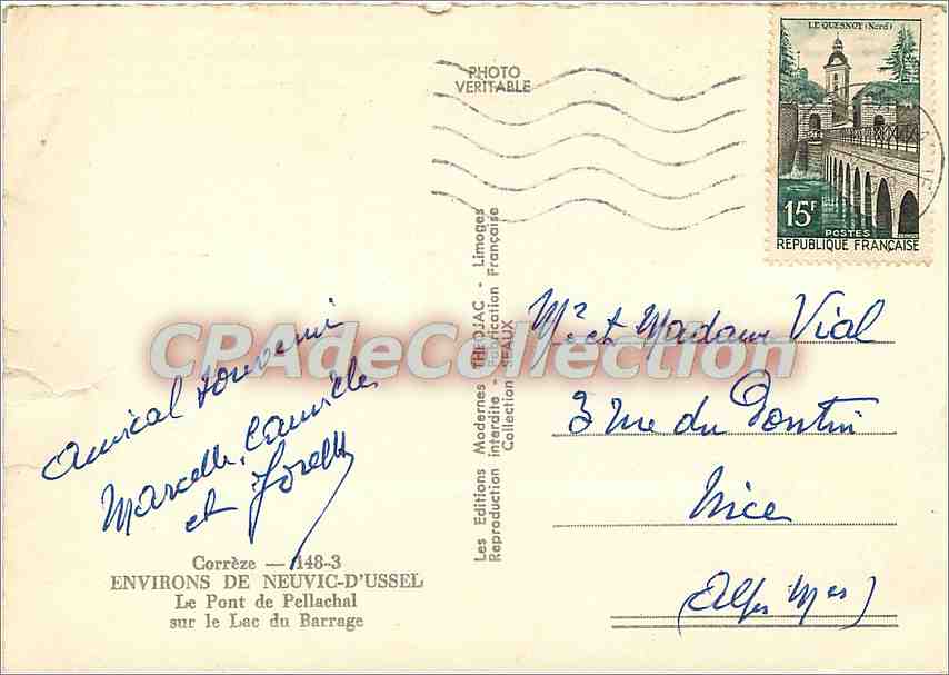 Environs de Neuvic-d'Ussel — Le Pont de Pellachal sur le Lac du Barrage — Les Editions Modernes — Verso