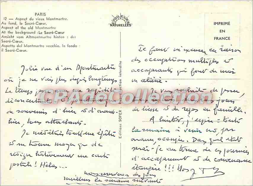 Montmartre — vue sur le Sacré-Cœur — Éditions SOFER — Verso