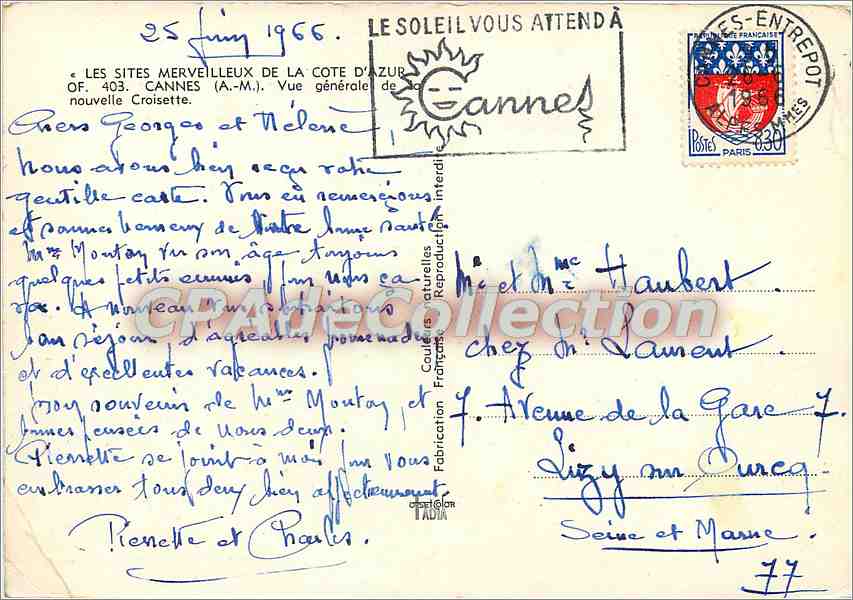 CPSM Les Merveilleux de la Cote d'Azur Cannes (A M) Vue generale de la nouvelle Croisette — Rückseite