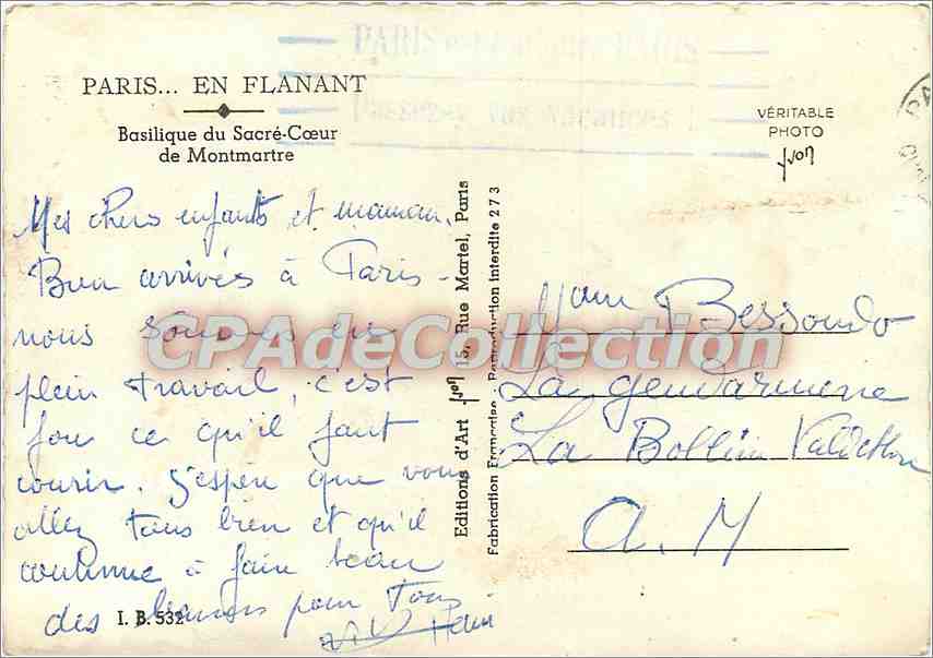 Basilique du Sacré-Cœur — Montmartre — Éditions d'Art Fernand — Verso