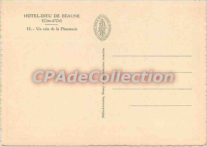 CPSM Hotel Dieu de Beaute (Cote d'Or) Un coin de la Pharmacie — Rückseite