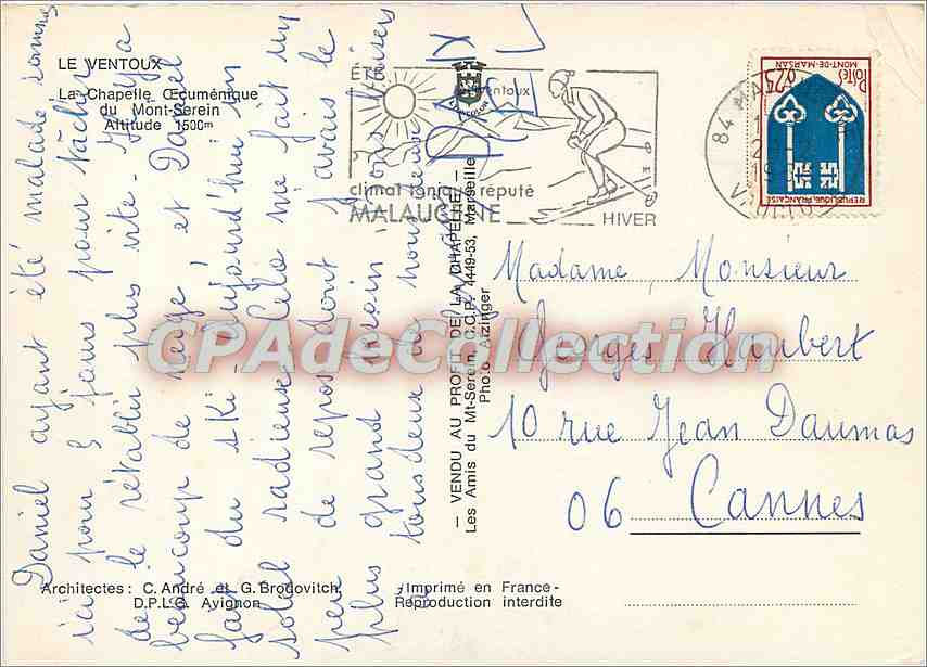 CPSM Le Ventoux La chapelle Oecumemique du Mont Serein alt 1500 m — Rückseite