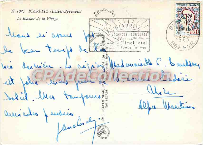 CPSM Biarritz (Basses Pyr) Le rocher de la Vierge — Verso