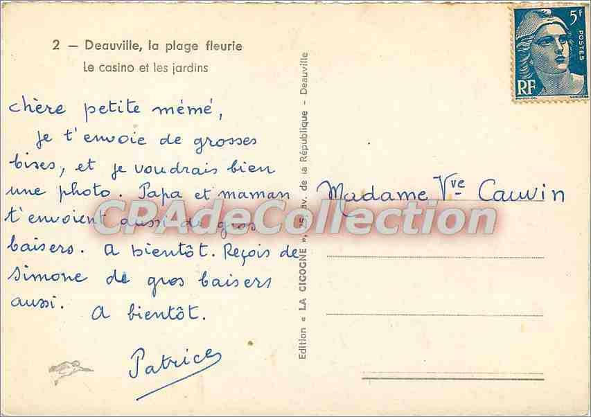 CPSM Deauville la plage fleurie le casino et les jardins — Verso