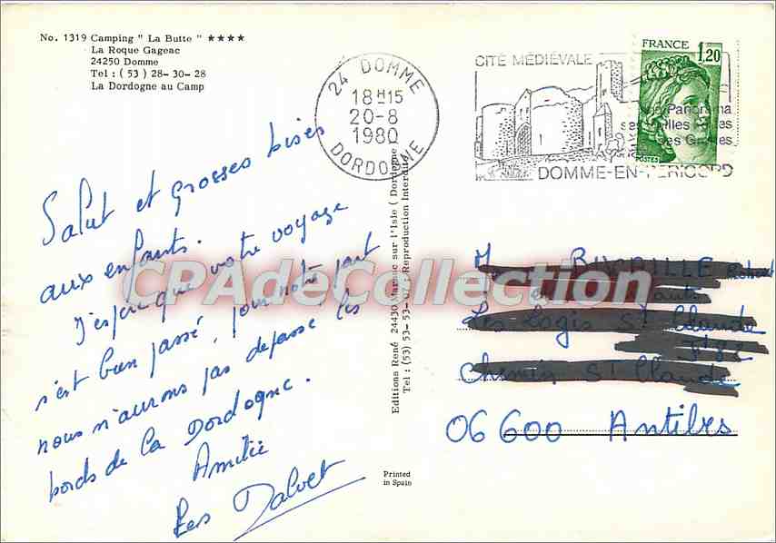 Camping "La Butte" — La Roque Gageac — Éditions René, n°1319 — Verso