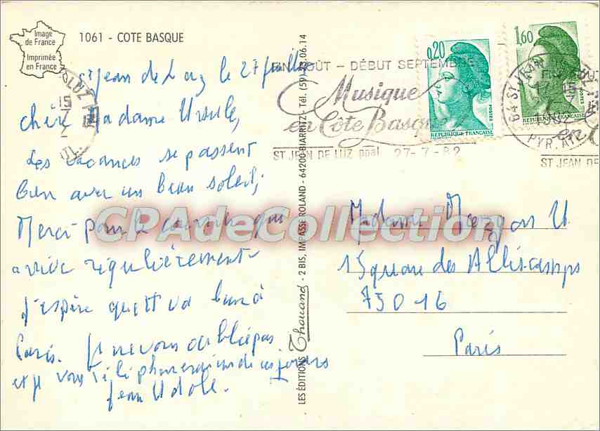 Côte Basque — vue panoramique avec 9 vignettes — Éditeur Chauvand, n° 1061 — Reverso