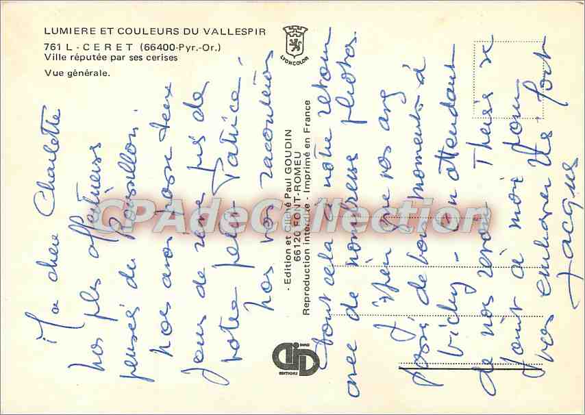 CPSM Ceret (Pyr Or) Ville reputee par ses ceristes Vue generale — Verso