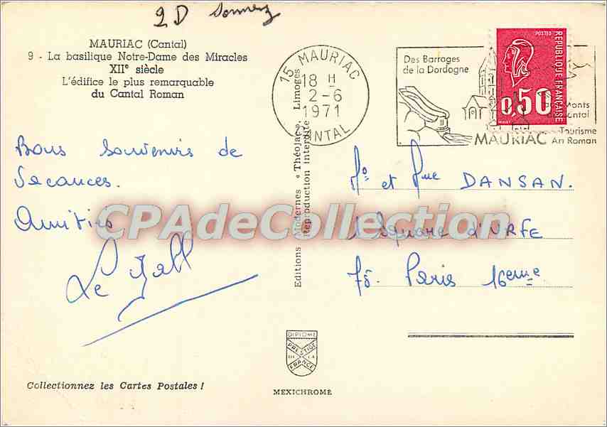 CPSM Mauriac (Cantal) La basilique N D des Miracle XIIe s — Rückseite