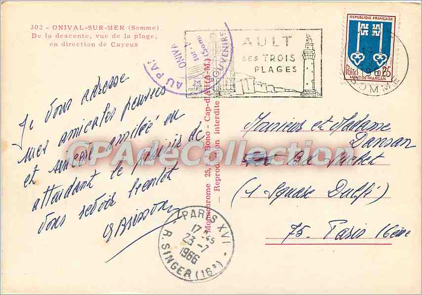 Onival-sur-Mer — vue de la plage en direction de Cayeux — éditeur Singer, n° 302 — Reverso