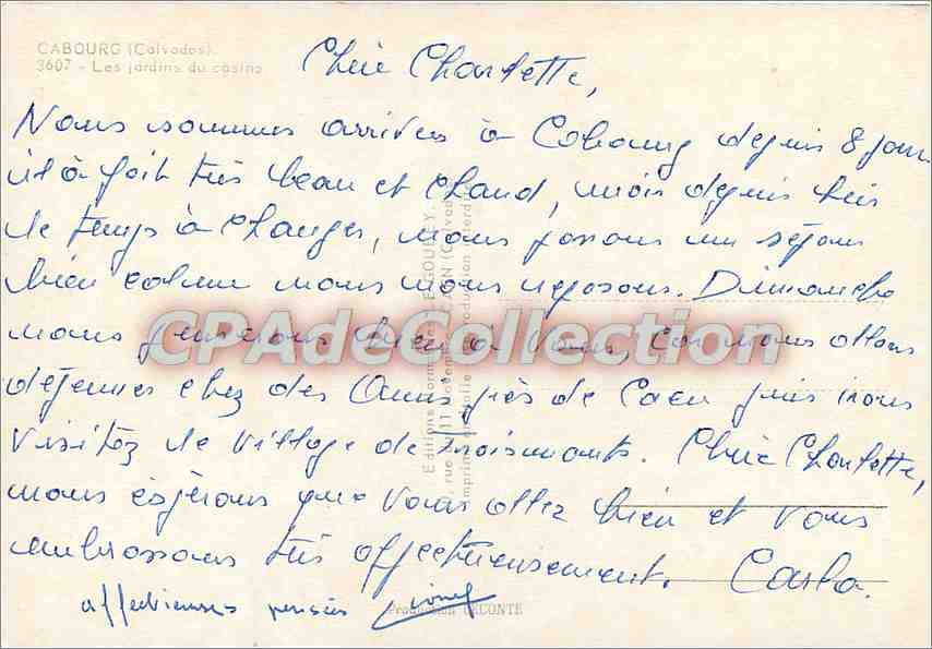 CPSM Cabourg (Calvados) Les jardins du casino — Rückseite