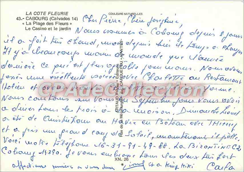 CPSM Cabourg (Calvados) La plage des Fleurs le Casino et le jardin — Rückseite